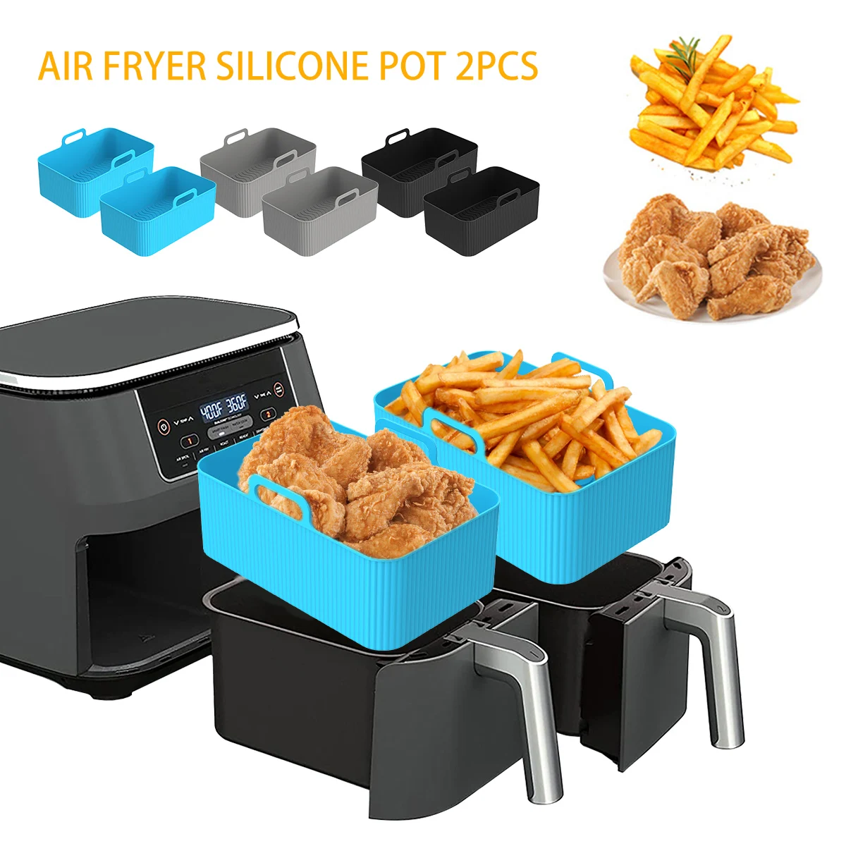 Air Fryer Silicone Pot Liner - 2Pcs Air Friteuse Silikon Liner für